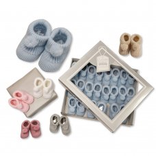 BSS-116-377: Knitted Baby Bootees with Pom Poms